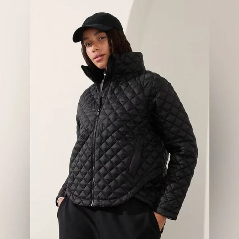 Athleta Whisper Featherless Puffer Jacket Black Quilted Full Zip 3X